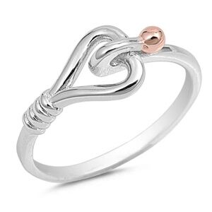 Sterling Silver Heart Link Ring with Rose Gold Accent – Size 7 (Sample)